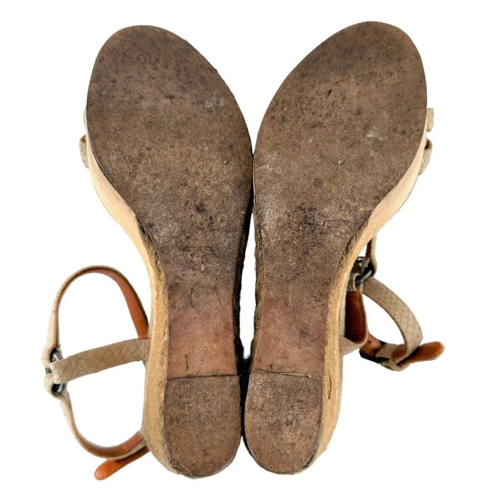 LANVIN Beige Textured Leather Ankle Strap Espadrille Wedge Heel Sandals Size 40 - Picture 8 of 9